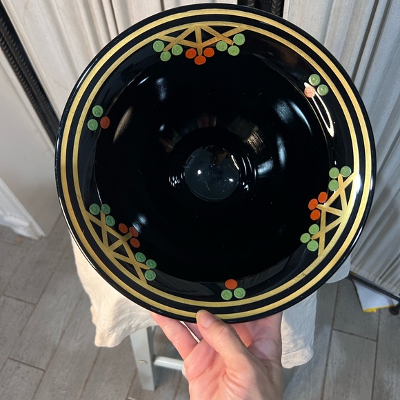 Gorgeous Black Decor Art Deco Bowl with Gold and Green Accents